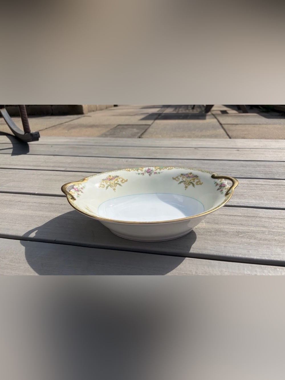 Noritake White Porcelain Serving Bowl with Pink Floral and Gold Trim